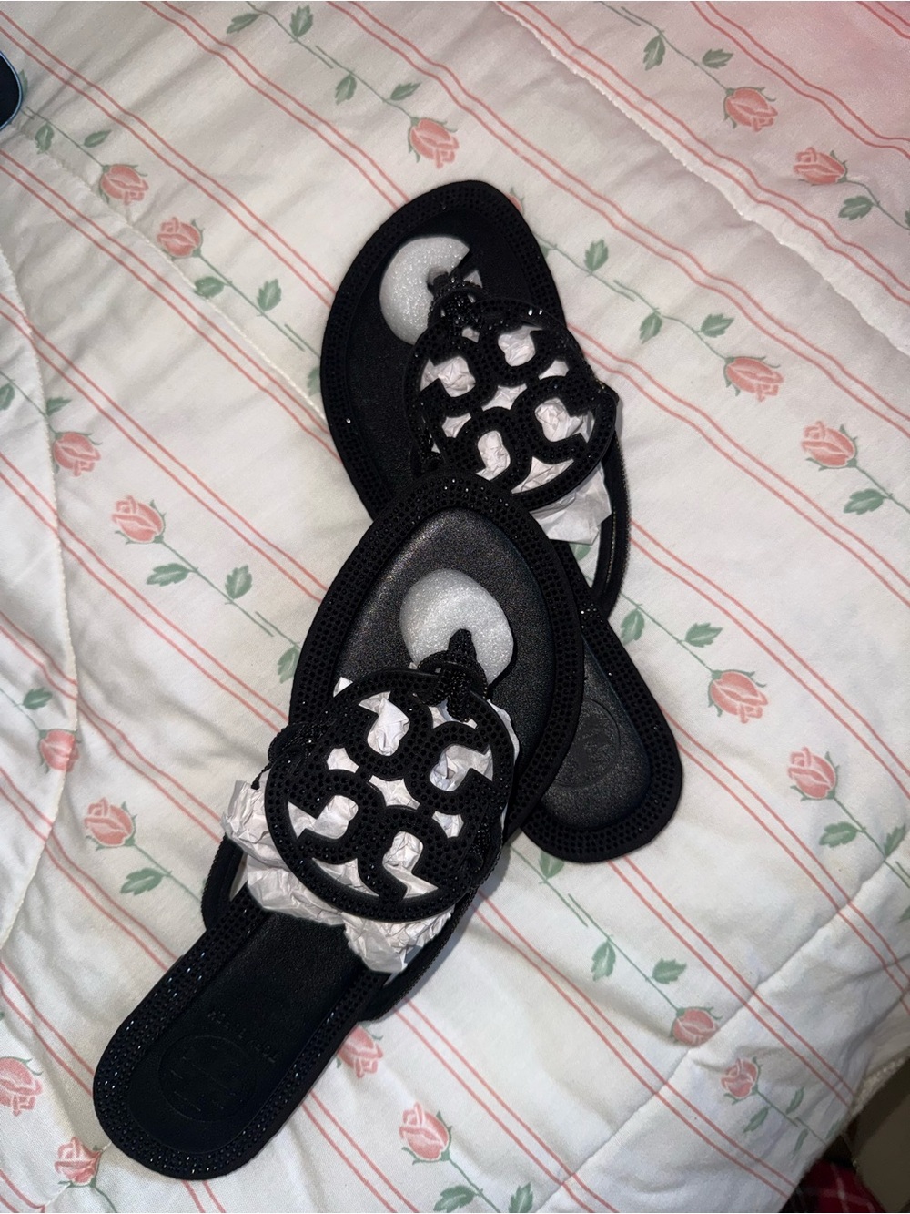 Tory Burch Black Cutout Logo Slip-On Mules